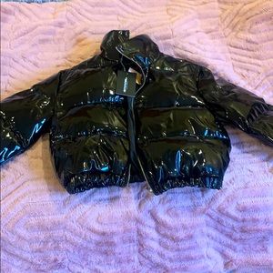 Black vinyl puffer coat